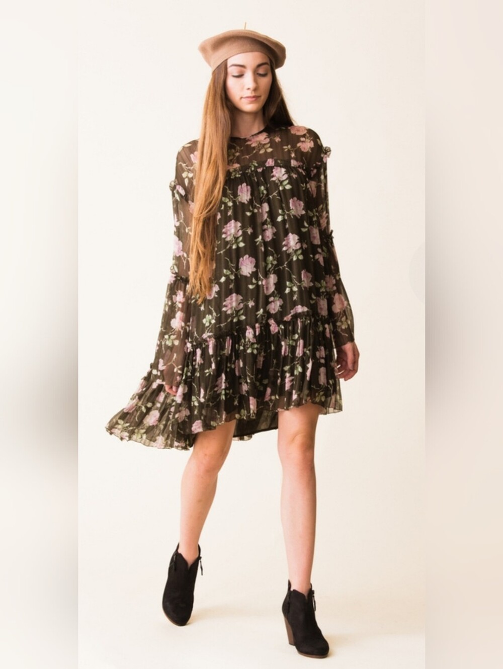 Ulla Johnson Silk Dahlia Floral Mini Dress – Black / Pink, Size 8
